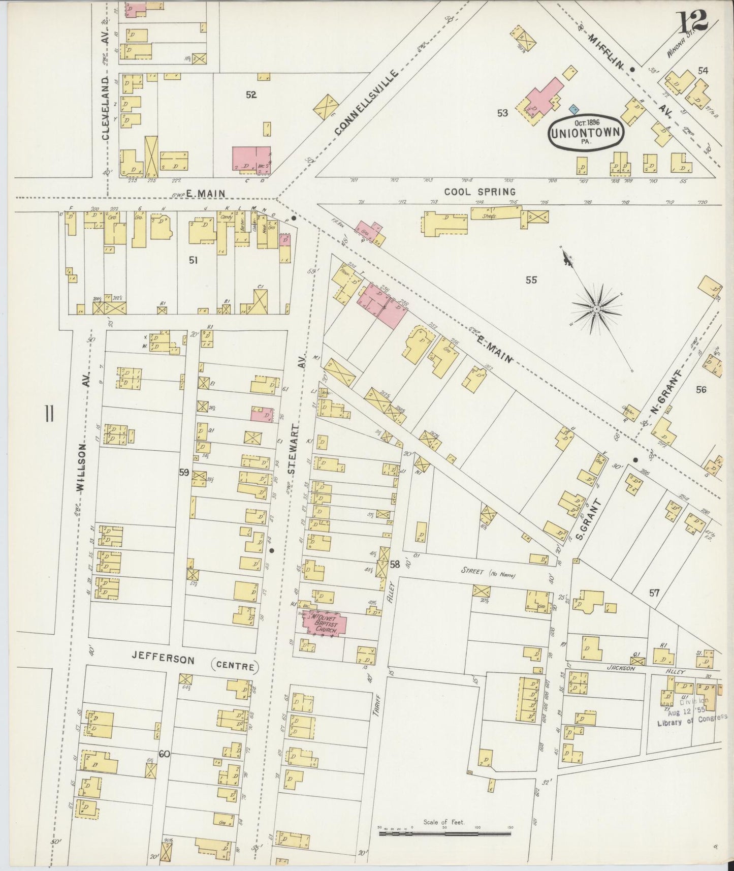 Sanborn Fire Insurance Map from Uniontown, Fayette County, Pennsylvania (1896), Sheet #0012 - Complete Map Set gallery image, historic Sanborn map, vintage wall art, Pennsylvania Pennsylvania