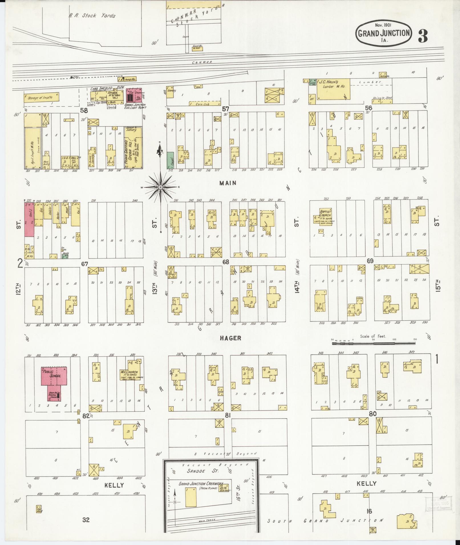 Sanborn Fire Insurance Map from Grand Junction, Greene County, Iowa (1901), Sheet #0003 - Historic Sanborn Fire Insurance Map Print, vintage old map wall art