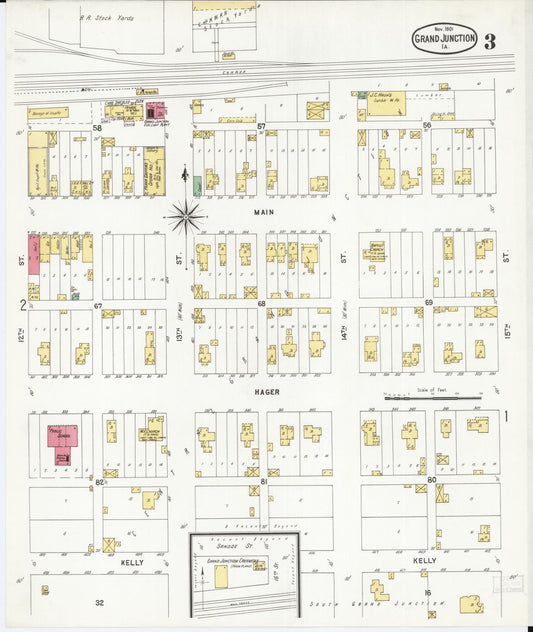 Sanborn Fire Insurance Map from Grand Junction, Greene County, Iowa (1901), Sheet #0003 - Historic Sanborn Fire Insurance Map Print, vintage old map wall art