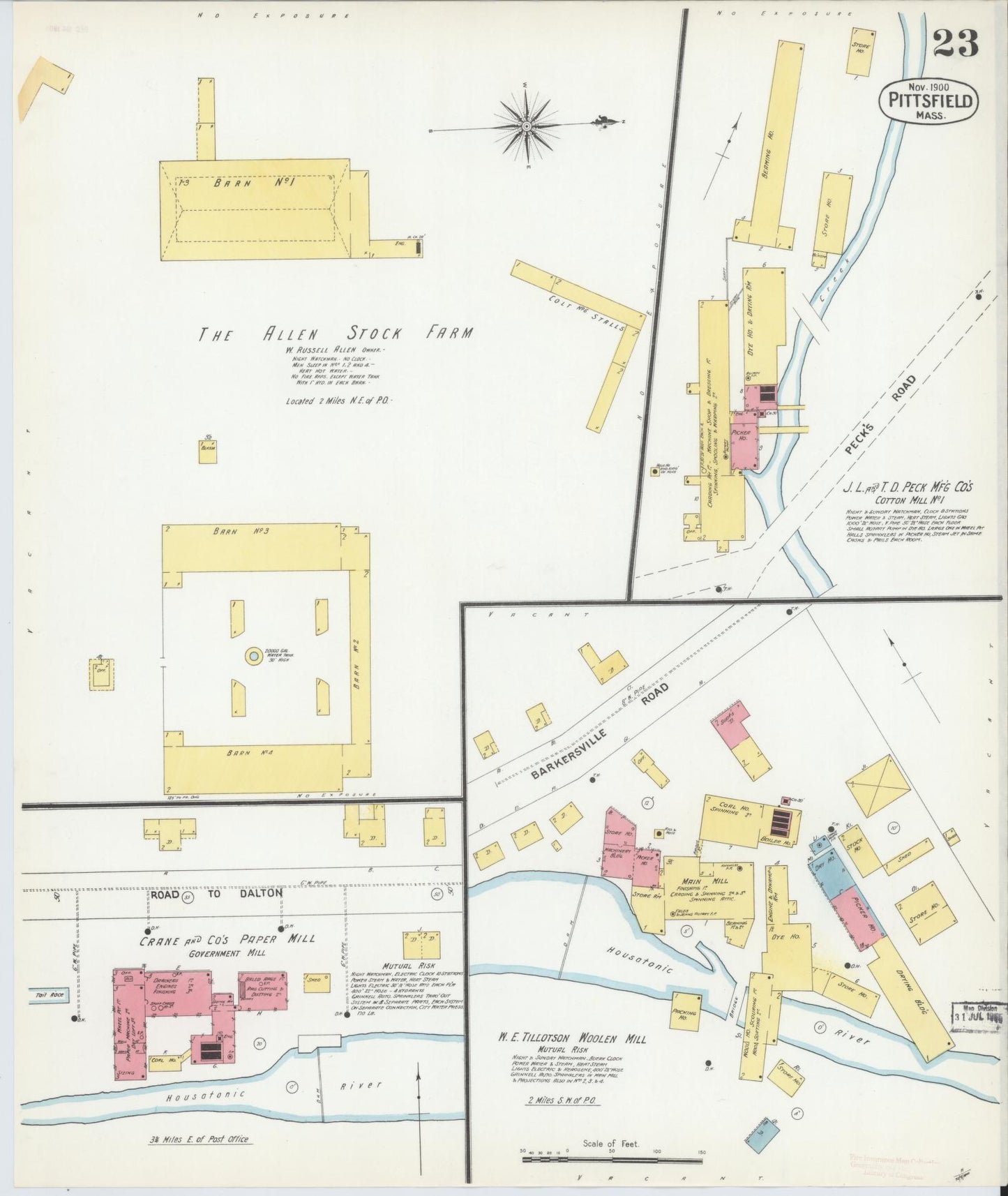 Sanborn Fire Insurance Map from Pittsfield, Berkshire County, Massachusetts (1900), Sheet #0023 - Historic Sanborn Fire Insurance Map Print, vintage old map wall art, antique decor, genealogy gift, Massachusetts Massachusetts map