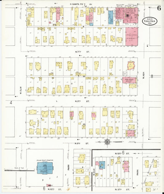 Sanborn Fire Insurance Map from Salina, Saline County, Kansas (1911), Sheet #0006 - Historic Sanborn Fire Insurance Map Print, vintage old map wall art, antique decor, genealogy gift, Kansas Kansas map