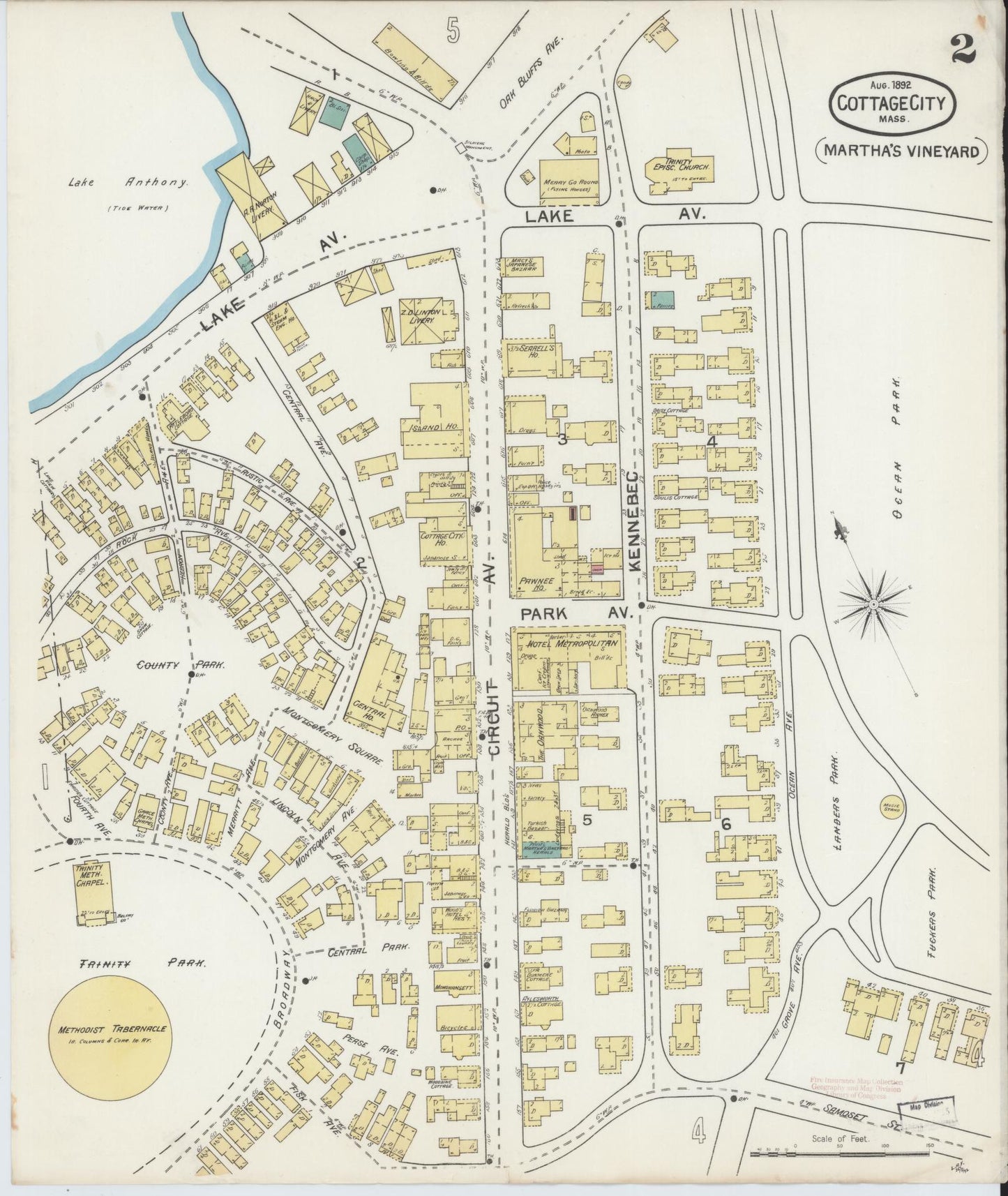 Sanborn Fire Insurance Map from Cottage City, Dukes County, Massachusetts (1892), Sheet #0002 - Historic Sanborn Fire Insurance Map Print, vintage old map wall art, antique decor, genealogy gift, Massachusetts Massachusetts map