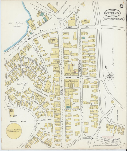 Sanborn Fire Insurance Map from Cottage City, Dukes County, Massachusetts (1892), Sheet #0002 - Historic Sanborn Fire Insurance Map Print, vintage old map wall art, antique decor, genealogy gift, Massachusetts Massachusetts map