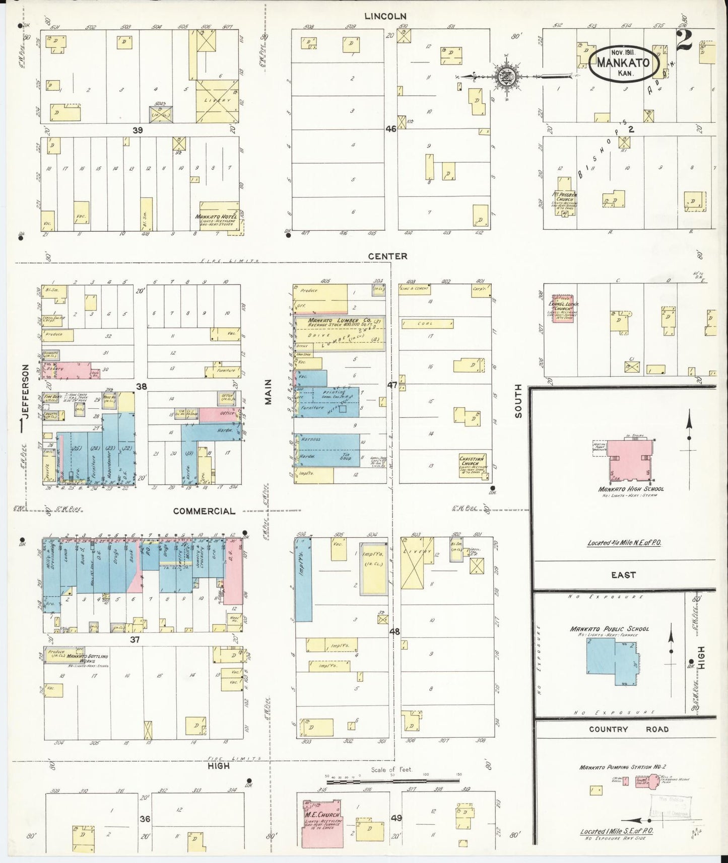 Sanborn Fire Insurance Map from Mankato, Jewell County, Kansas (1911), Sheet #0002 - Complete Map Set gallery image, historic Sanborn map, vintage wall art, Kansas Kansas