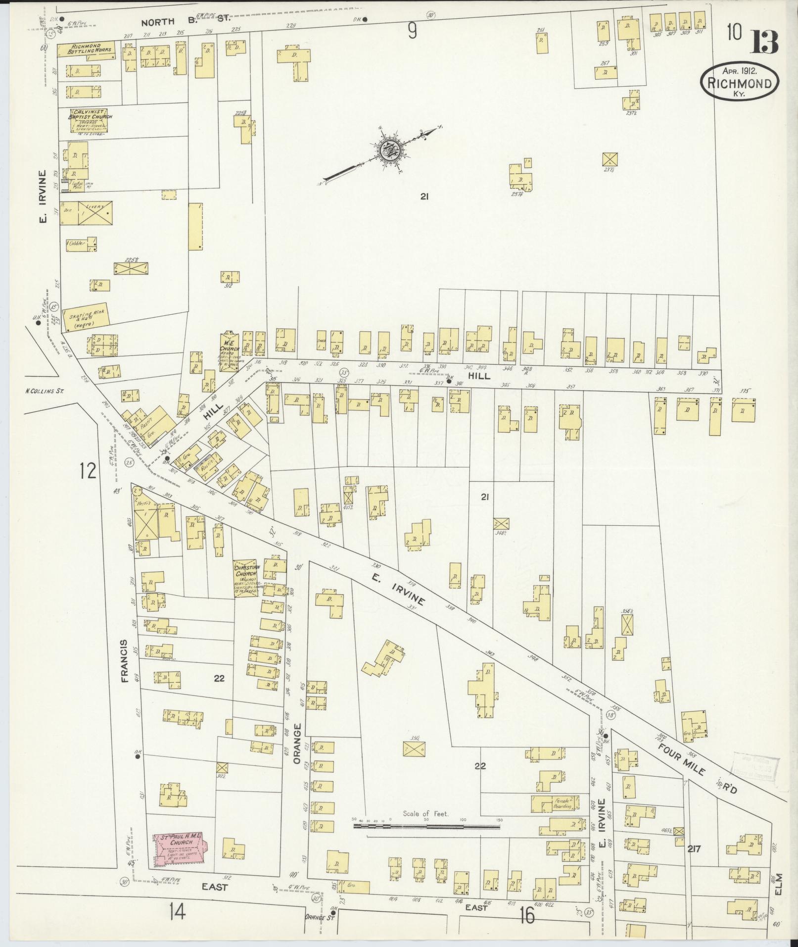Sanborn Fire Insurance Map from Richmond, Madison County, Kentucky (1912), Sheet #0013 - Historic Sanborn Fire Insurance Map Print, vintage old map wall art, antique decor, genealogy gift, Kentucky Kentucky map