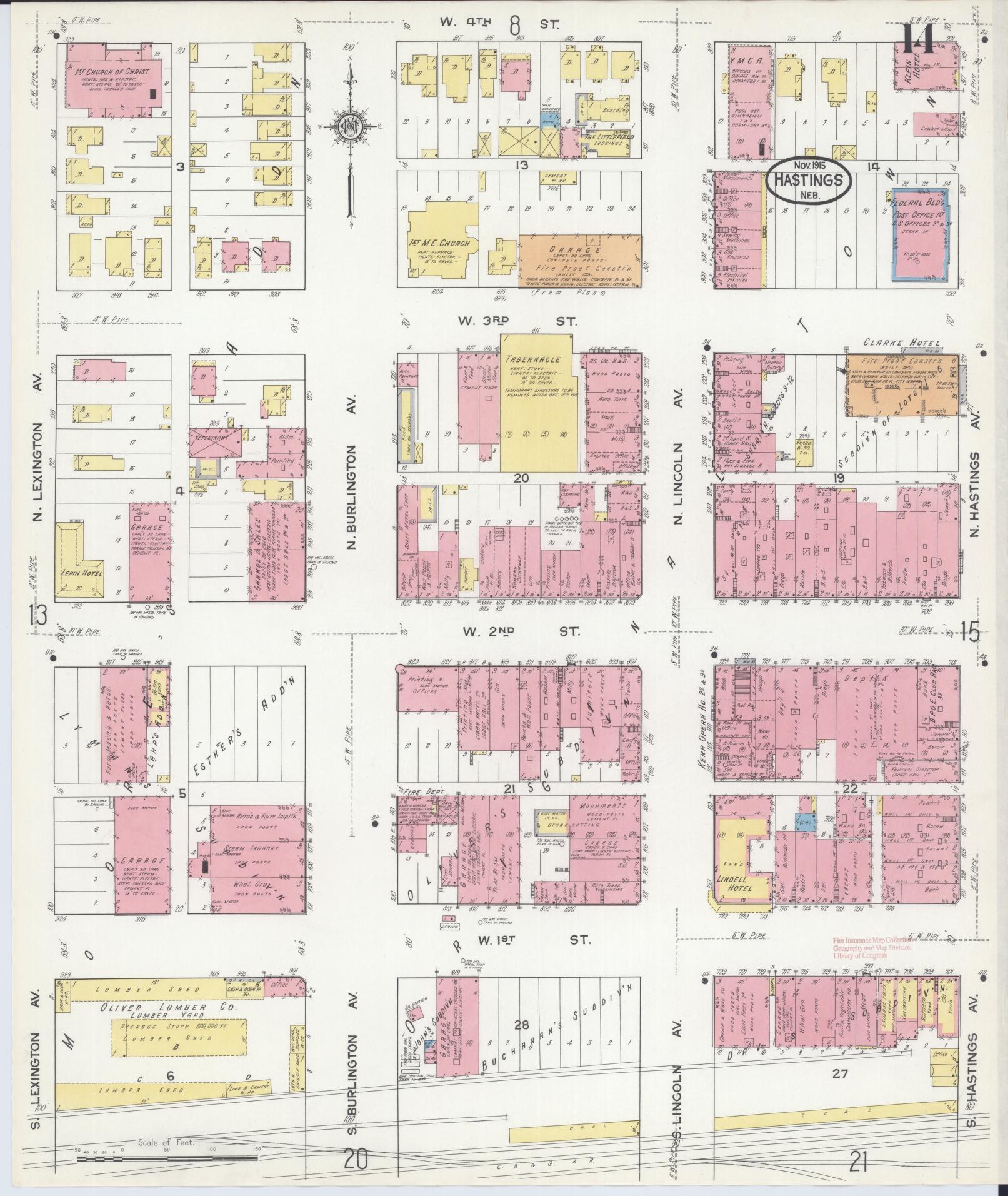 Sanborn Fire Insurance Map from Hastings, Adams County, Nebraska (1915), Sheet #0014 - Complete Map Set gallery image, historic Sanborn map, vintage wall art, Nebraska Nebraska