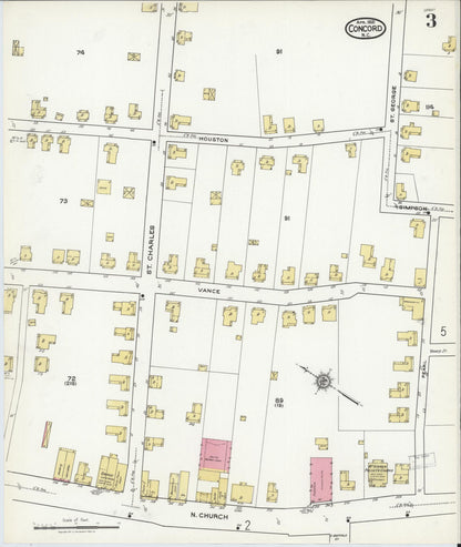 Sanborn Fire Insurance Map from Concord, Cabarrus County, North Carolina (1921), Sheet #0003 - Complete Map Set gallery image, historic Sanborn map, vintage wall art, North Carolina North Carolina