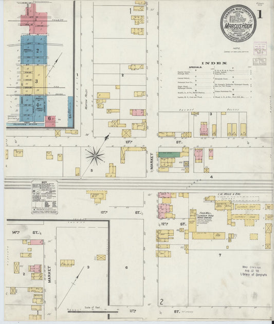 Sanborn Fire Insurance Map from Marcus Hook, Chester County, Pennsylvania (1905), Sheet #0001 - Historic Sanborn Fire Insurance Map Print, vintage old map wall art, antique decor, genealogy gift, Pennsylvania Pennsylvania map
