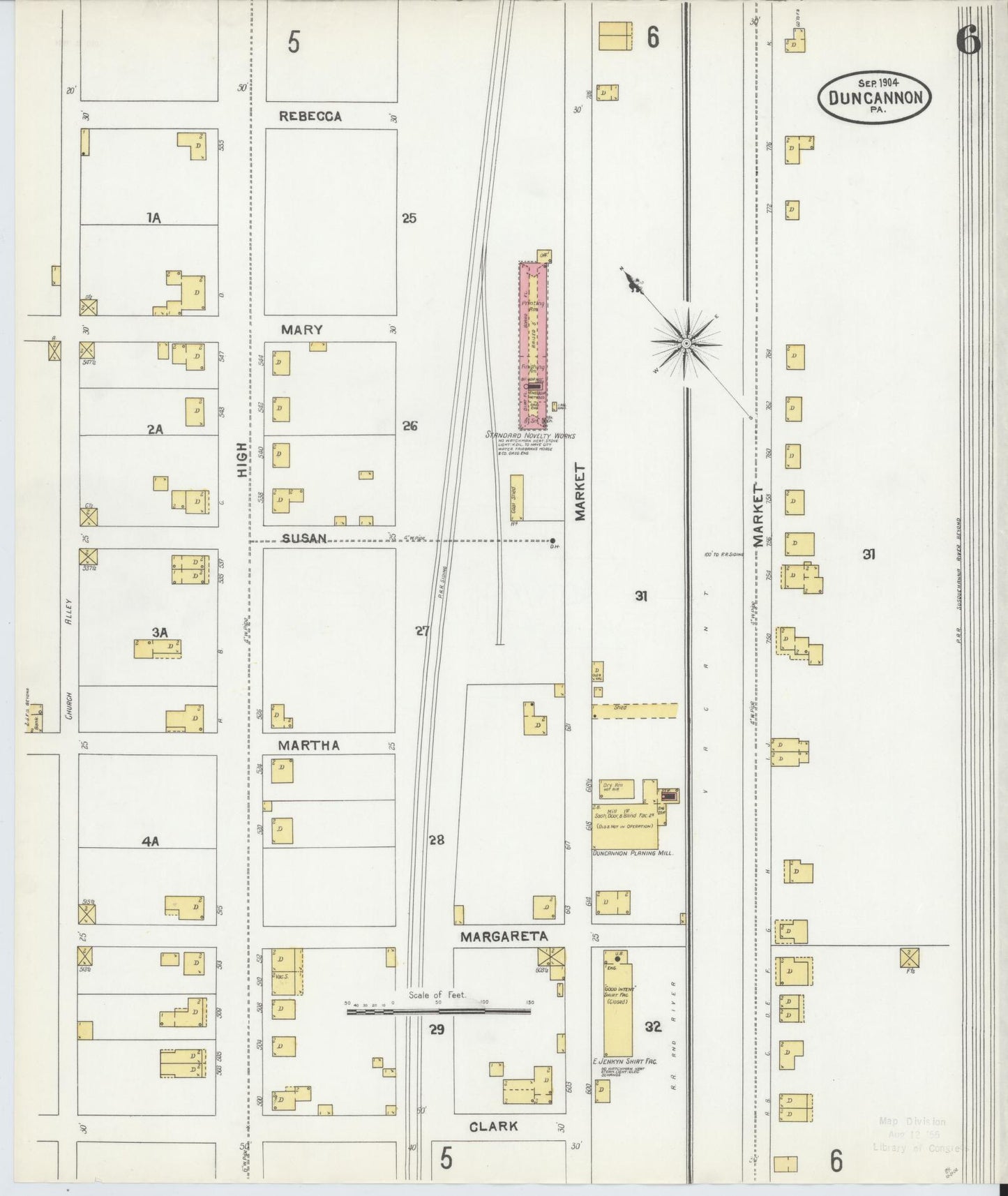 Sanborn Fire Insurance Map from Duncannon, Perry County, Pennsylvania (1904), Sheet #0006 - Historic Sanborn Fire Insurance Map Print, vintage old map wall art, antique decor, genealogy gift, Pennsylvania Pennsylvania map