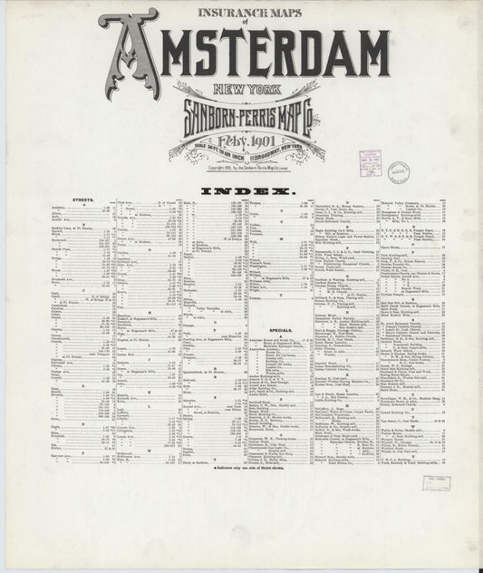 Sanborn Fire Insurance Map from Amsterdam, Montgomery County, New York (1901), Sheet #0001 - Historic Sanborn Fire Insurance Map Print, vintage old map wall art, antique decor, genealogy gift, New York New York map