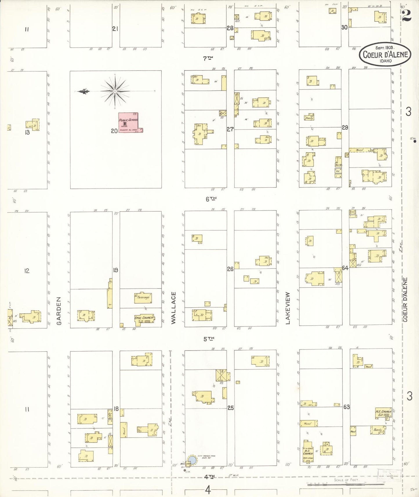 Sanborn Fire Insurance Map from Coeur D'alene, Kootenai County, Idaho (1903), Sheet #0002 - Complete Map Set gallery image, historic Sanborn map, vintage wall art, Idaho Idaho