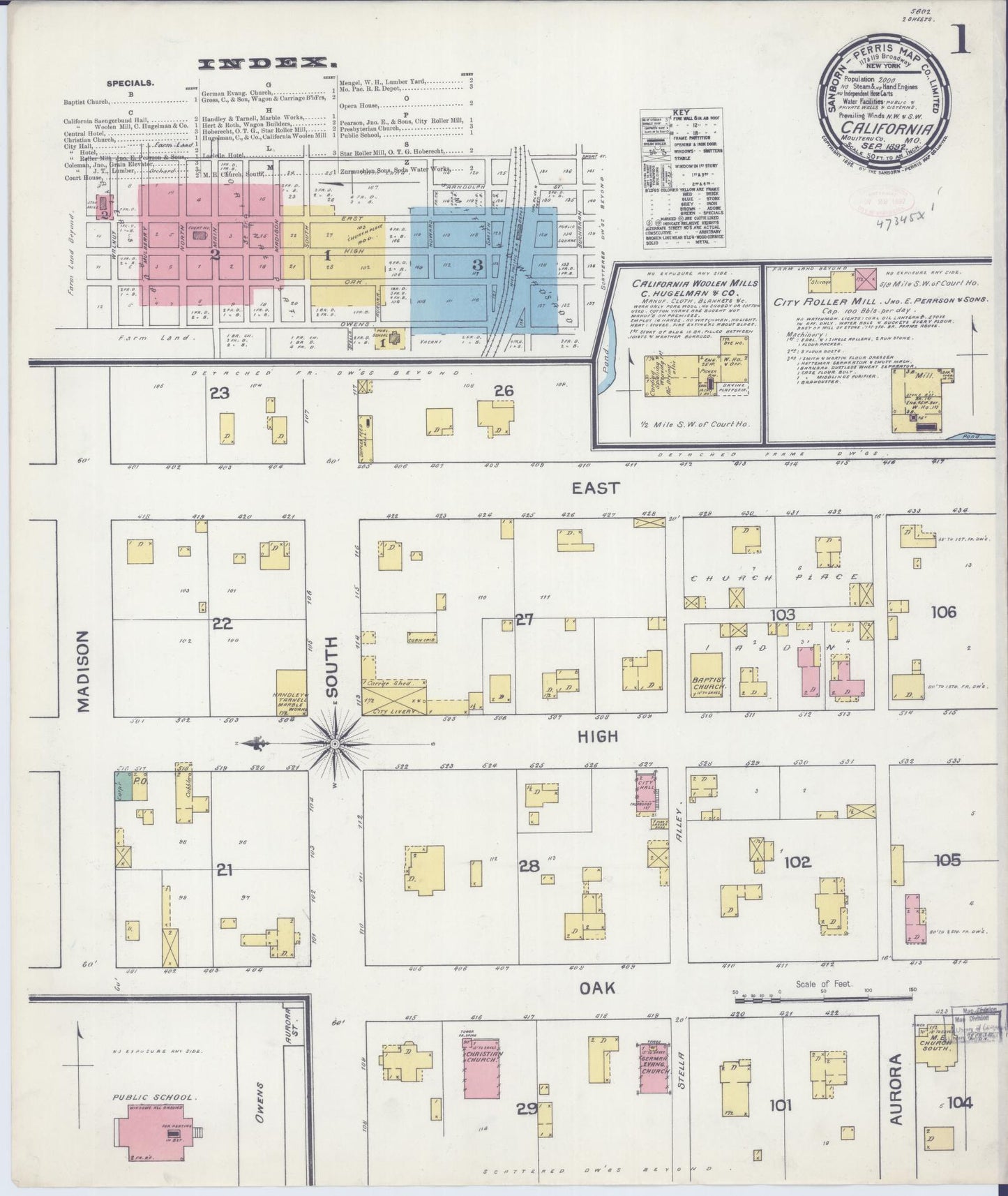 Sanborn Fire Insurance Map from California, Moniteau County, Missouri (1892), Sheet #0001 - Complete Map Set gallery image, historic Sanborn map, vintage wall art, Missouri Missouri