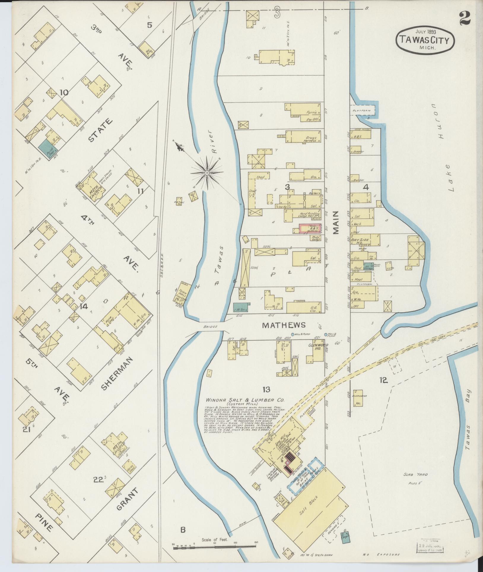 Sanborn Fire Insurance Map from East Tawas, Iosco County, Michigan (1893), Sheet #0002 - Complete Map Set gallery image, historic Sanborn map, vintage wall art, Michigan Michigan
