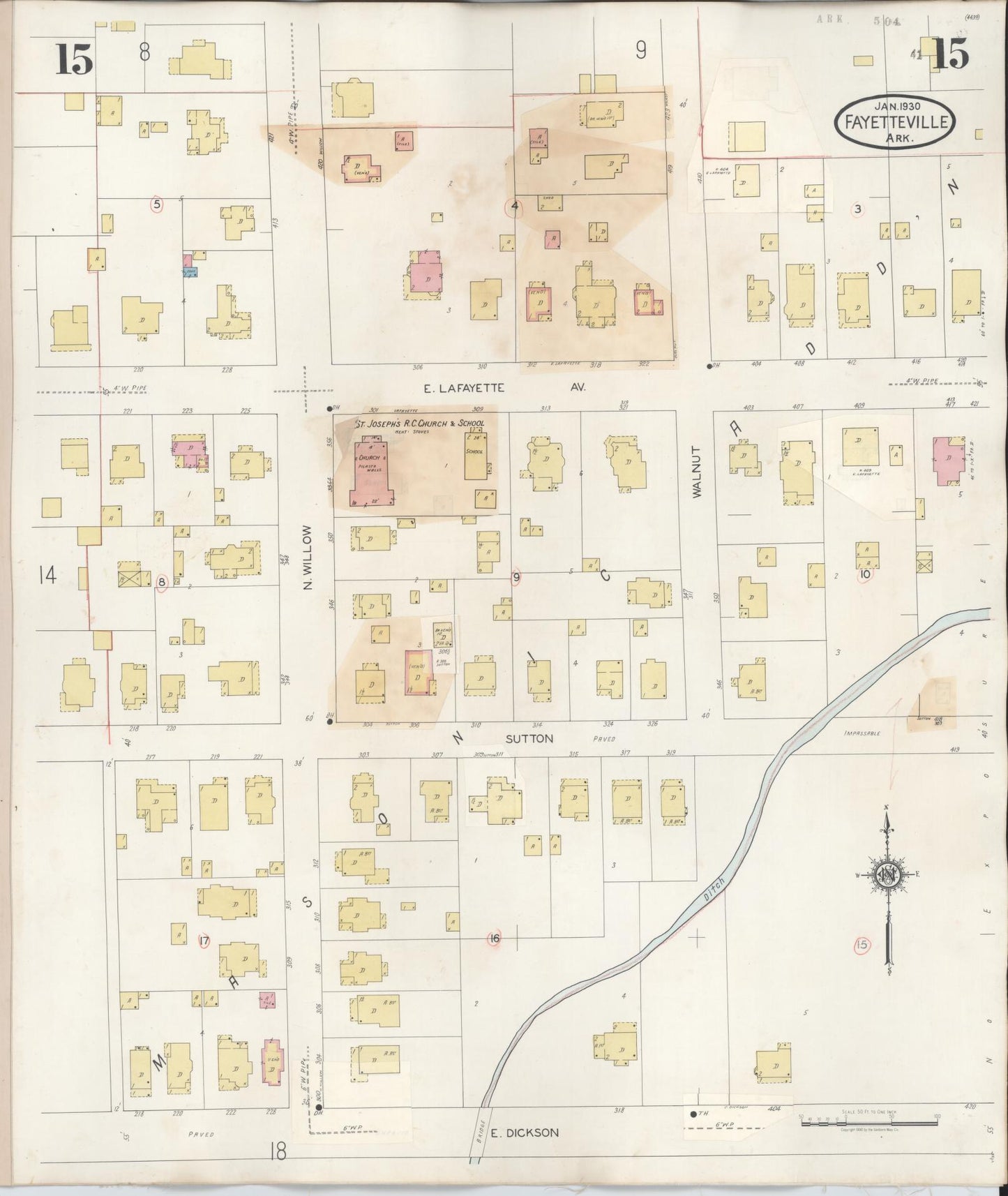 Sanborn Fire Insurance Map from Fayetteville, Washington County, Arkansas (1948), Sheet #0015 - Complete Map Set gallery image, historic Sanborn map, vintage wall art, Arkansas Arkansas