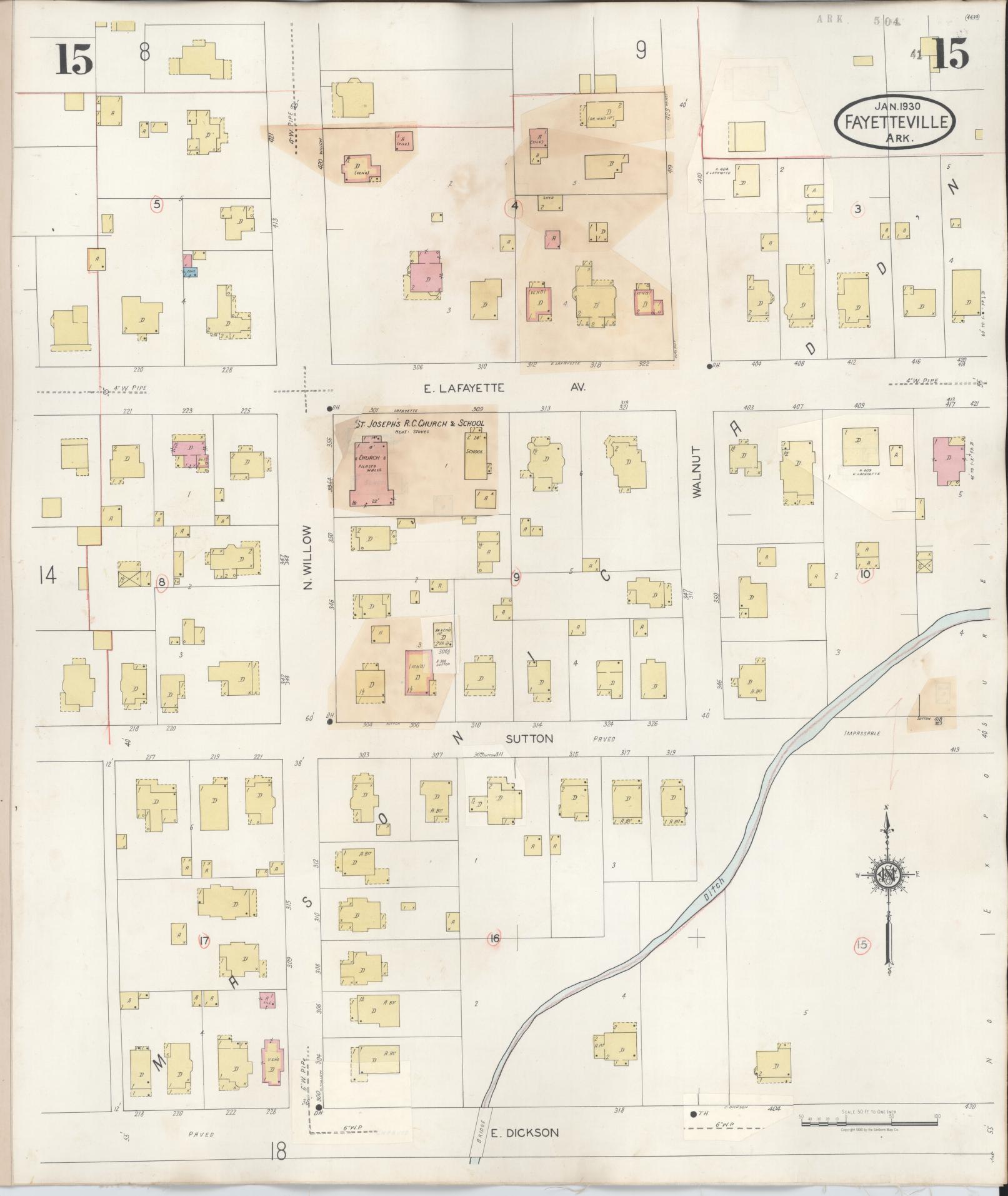 Sanborn Fire Insurance Map from Fayetteville, Washington County, Arkansas (1948), Sheet #0015 - Complete Map Set gallery image, historic Sanborn map, vintage wall art, Arkansas Arkansas