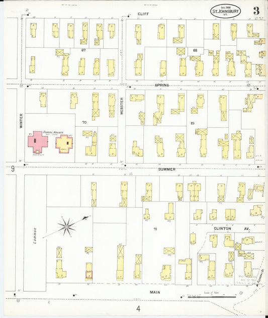 Sanborn Fire Insurance Map from Saint Johnsbury, Caledonia County, Vermont (1900), Sheet #0003 - Historic Sanborn Fire Insurance Map Print, vintage old map wall art, antique decor, genealogy gift, Vermont Vermont map