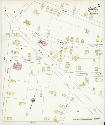 Sanborn Fire Insurance Map from Belmont, Middlesex County, Massachusetts (1910), Sheet #0002 - Historic Sanborn Fire Insurance Map Print, vintage old map wall art, antique decor, genealogy gift, Massachusetts Massachusetts map