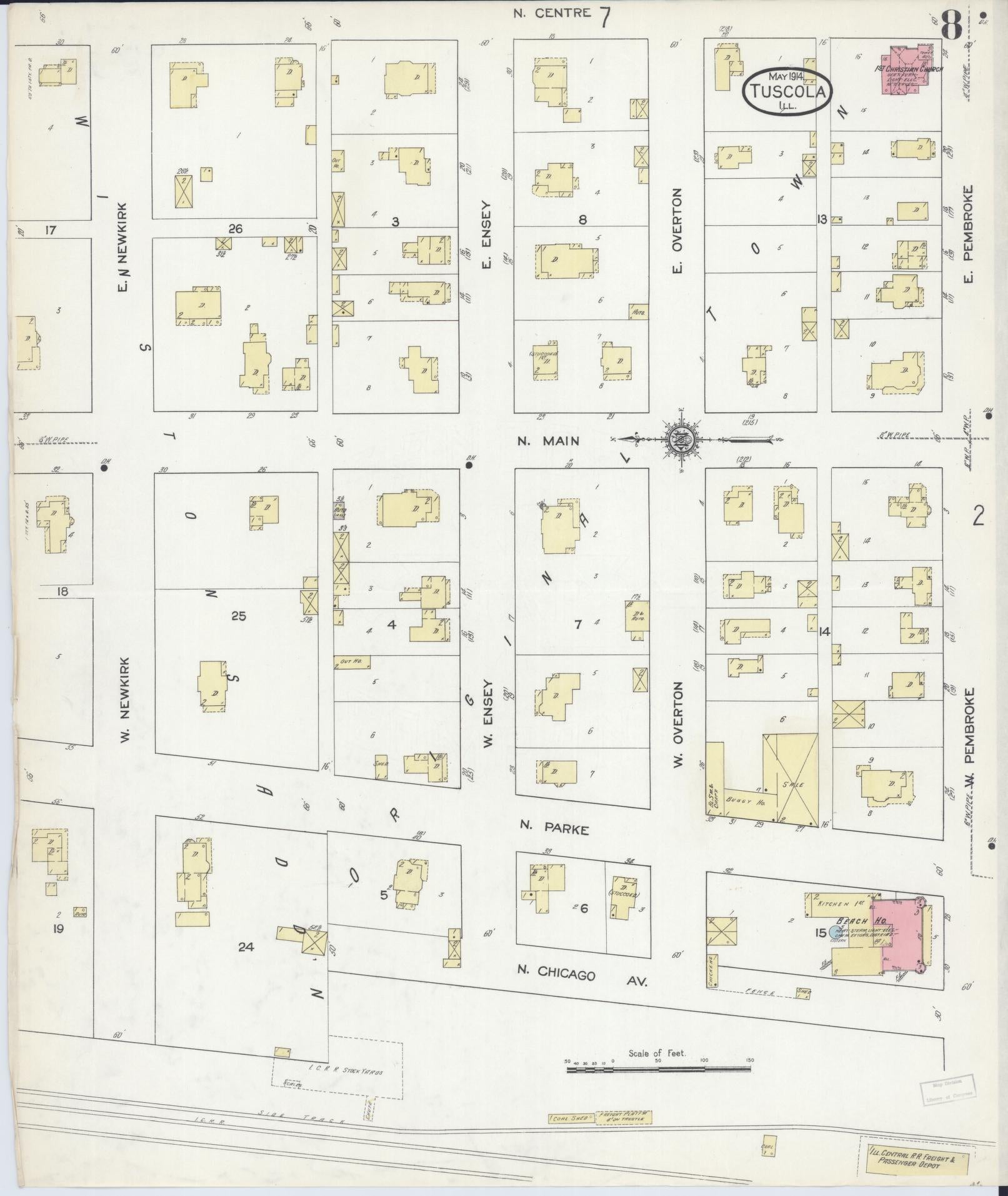 Sanborn Fire Insurance Map from Tuscola, Douglas County, Illinois (1914), Sheet #0008 - Complete Map Set gallery image, historic Sanborn map, vintage wall art, Illinois Illinois