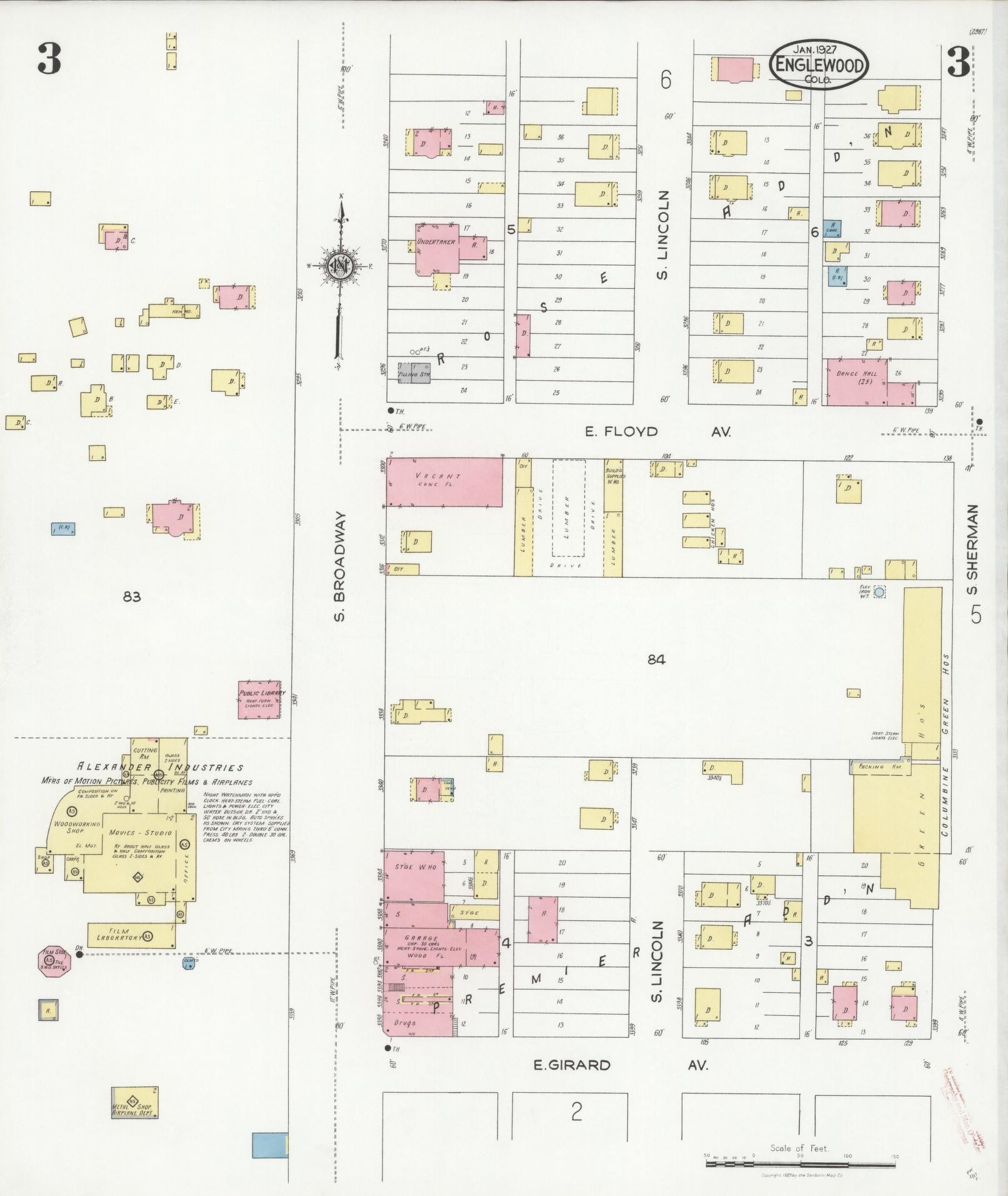 Sanborn Fire Insurance Map from Englewood, Arapahoe County, Colorado (1927), Sheet #0003 - Complete Map Set gallery image, historic Sanborn map, vintage wall art, Colorado Colorado