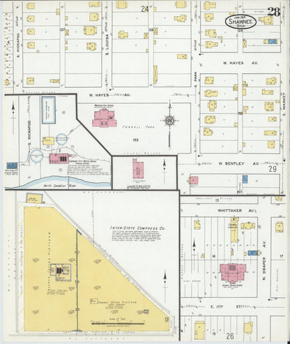 Sanborn Fire Insurance Map from Shawnee, Pottawatomie County, Oklahoma (1919), Sheet #0028 - Complete Map Set gallery image, historic Sanborn map, vintage wall art, Oklahoma Oklahoma