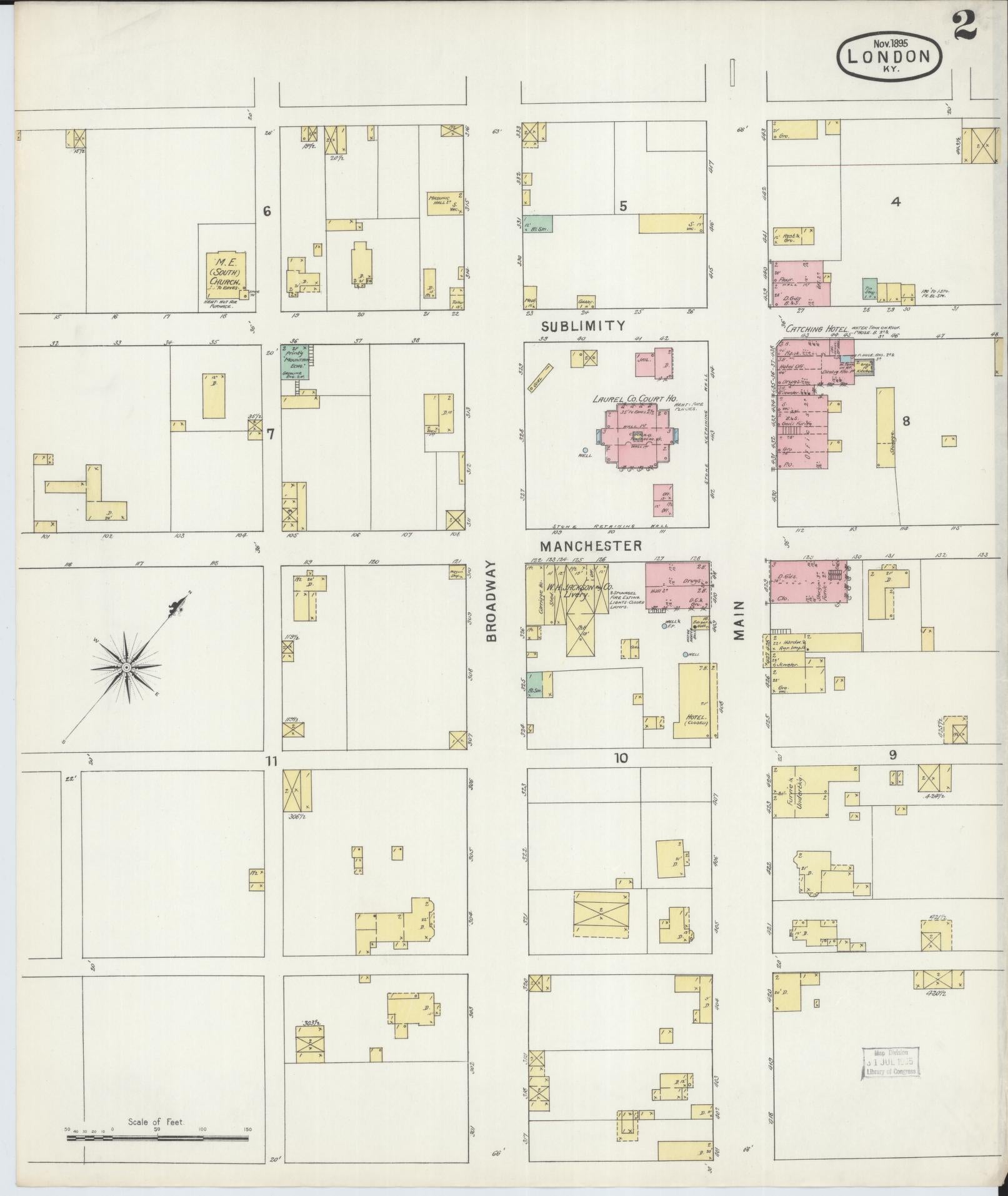Sanborn Fire Insurance Map from London, Laurel County, Kentucky (1895), Sheet #0002 - Historic Sanborn Fire Insurance Map Print, vintage old map wall art, antique decor, genealogy gift, Kentucky Kentucky map