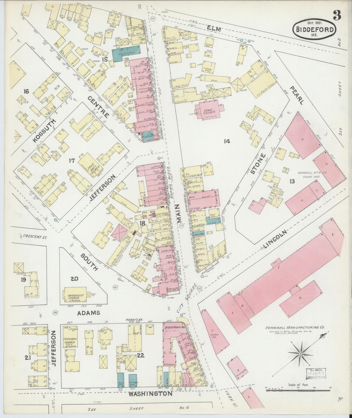 Sanborn Fire Insurance Map from Biddeford, York County, Maine (1891), Sheet #0003 - Complete Map Set gallery image, historic Sanborn map, vintage wall art, Maine Maine