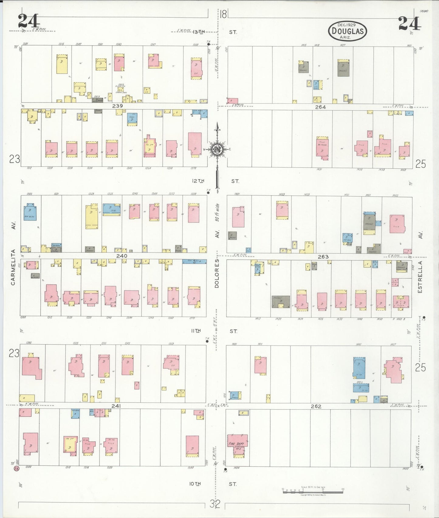 Sanborn Fire Insurance Map from Douglas, Cochise County, Arizona (1929), Sheet #0024 - Complete Map Set gallery image, historic Sanborn map, vintage wall art, Arizona Arizona