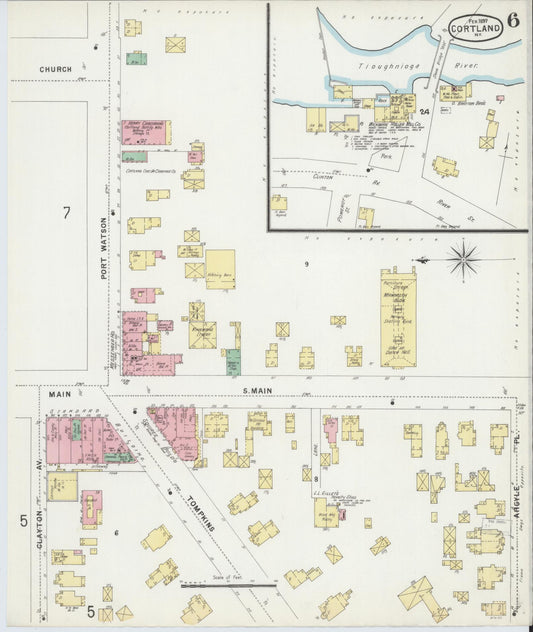 Sanborn Fire Insurance Map from Cortland, Cortland County, New York (1897), Sheet #0006 - Historic Sanborn Fire Insurance Map Print, vintage old map wall art, antique decor, genealogy gift, New York New York map