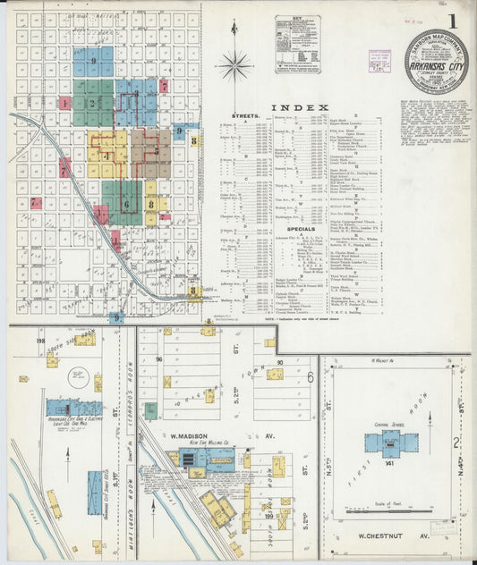 Sanborn Fire Insurance Map from Arkansas City, Cowley County, Kansas (1905), Sheet #0001 - Complete Map Set gallery image, historic Sanborn map, vintage wall art, Kansas Kansas