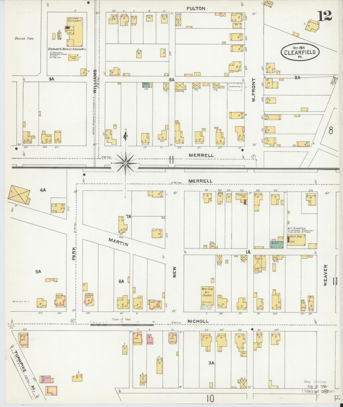 Sanborn Fire Insurance Map from Clearfield, Clearfield County, Pennsylvania (1904), Sheet #0012 - Historic Sanborn Fire Insurance Map Print, vintage old map wall art, antique decor, genealogy gift, Pennsylvania Pennsylvania map