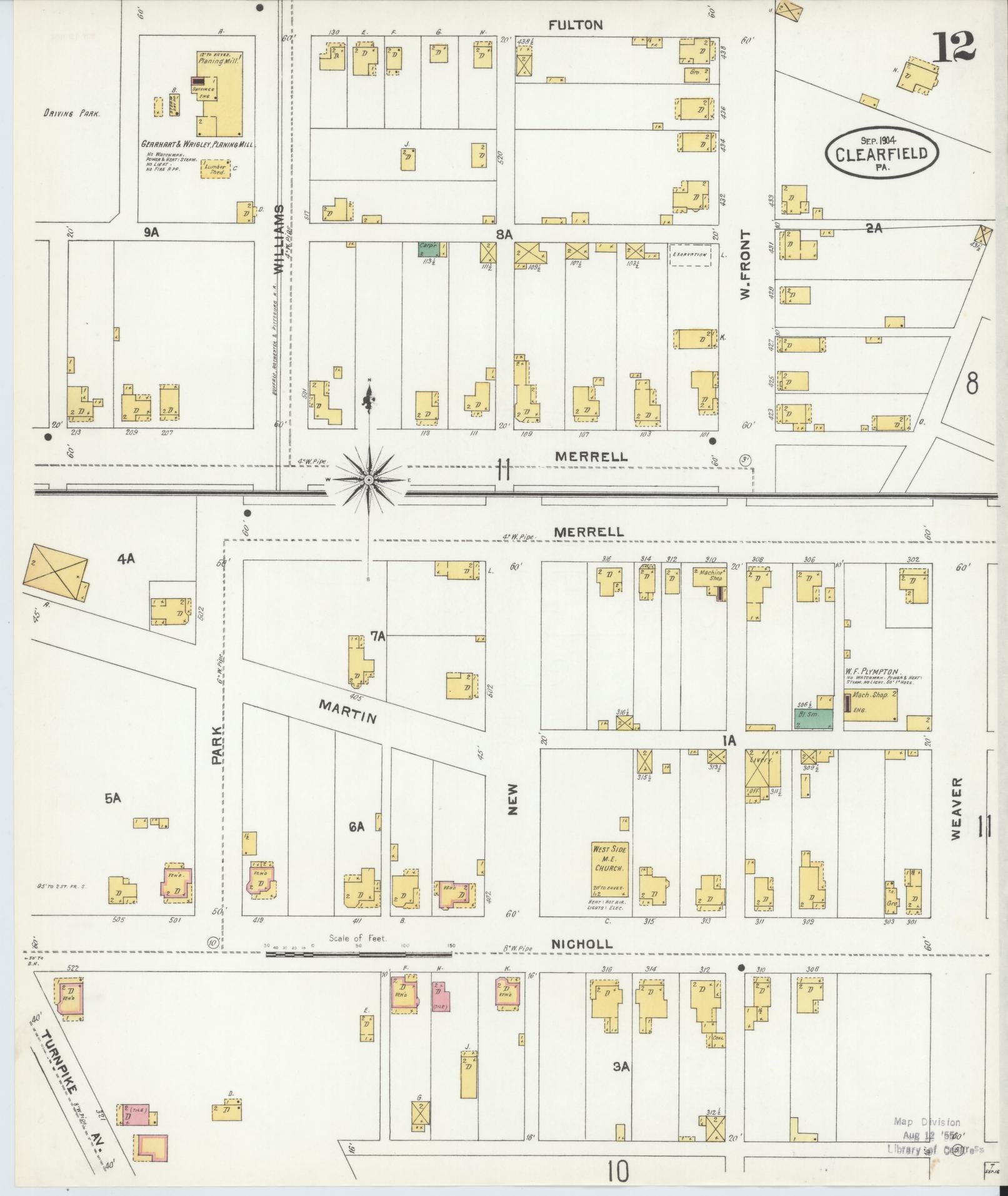 Sanborn Fire Insurance Map from Clearfield, Clearfield County, Pennsylvania (1904), Sheet #0012 - Historic Sanborn Fire Insurance Map Print, vintage old map wall art, antique decor, genealogy gift, Pennsylvania Pennsylvania map