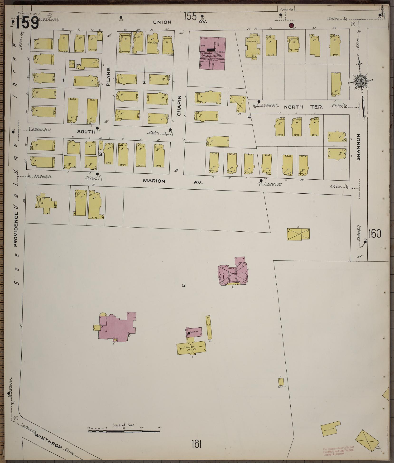 Sanborn Fire Insurance Map from Worcester, Worcester County, Massachusetts (1910), Sheet #0159 - Historic Sanborn Fire Insurance Map Print, vintage old map wall art, antique decor, genealogy gift, Massachusetts Massachusetts map