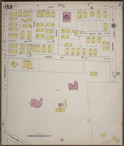 Sanborn Fire Insurance Map from Worcester, Worcester County, Massachusetts (1910), Sheet #0159 - Historic Sanborn Fire Insurance Map Print, vintage old map wall art, antique decor, genealogy gift, Massachusetts Massachusetts map