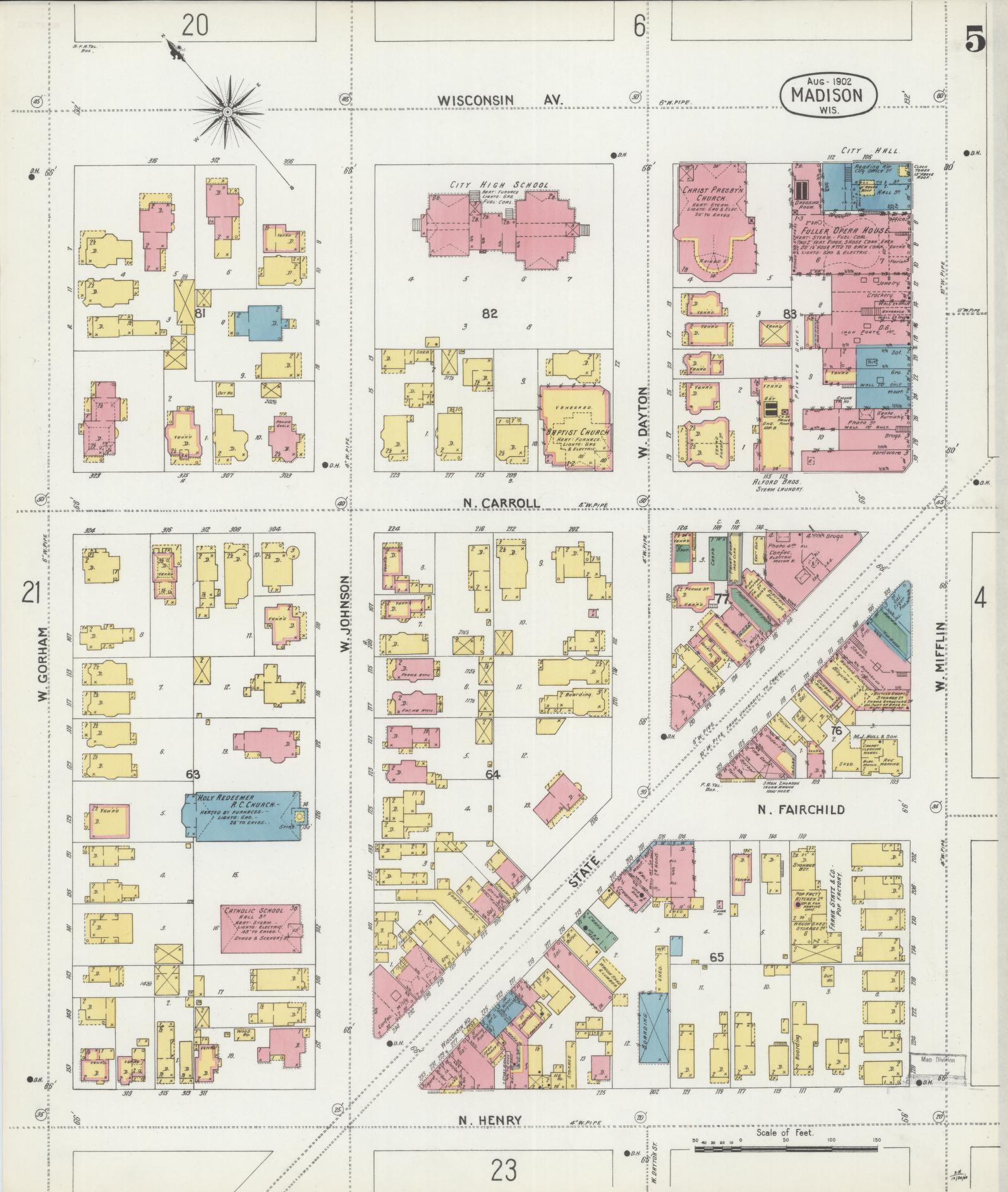 Sanborn Fire Insurance Map from Madison, Dane County, Wisconsin (1902), Sheet #0005 - Historic Sanborn Fire Insurance Map Print, vintage old map wall art, antique decor, genealogy gift, Wisconsin Wisconsin map