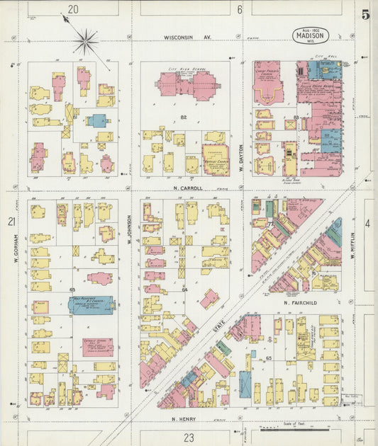 Sanborn Fire Insurance Map from Madison, Dane County, Wisconsin (1902), Sheet #0005 - Historic Sanborn Fire Insurance Map Print, vintage old map wall art, antique decor, genealogy gift, Wisconsin Wisconsin map