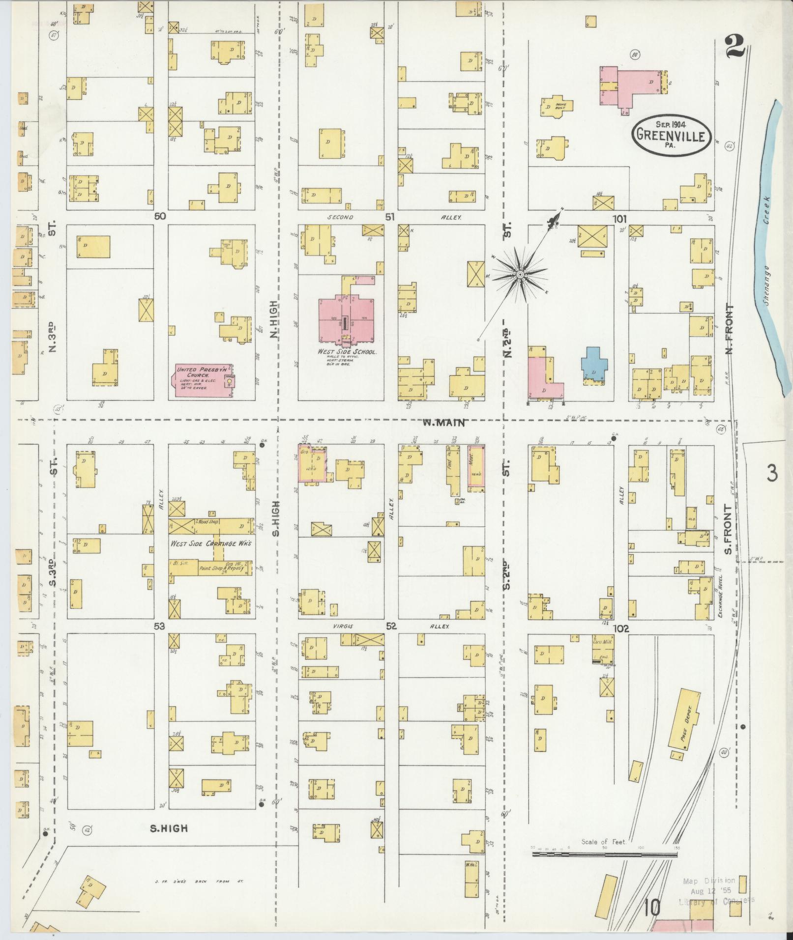 Sanborn Fire Insurance Map from Greenville, Mercer County, Pennsylvania (1904), Sheet #0002 - Historic Sanborn Fire Insurance Map Print, vintage old map wall art, antique decor, genealogy gift, Pennsylvania Pennsylvania map