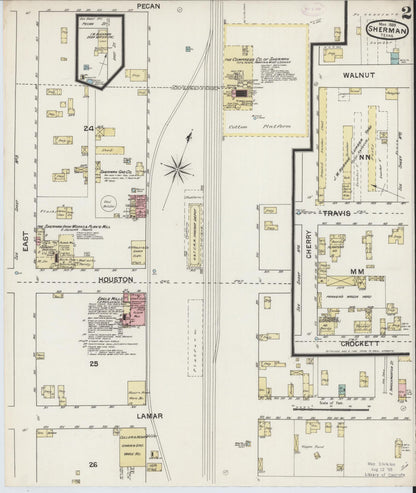 Sanborn Fire Insurance Map from Sherman, Grayson County, Texas (1888), Sheet #0002 - Complete Map Set gallery image, historic Sanborn map, vintage wall art, Texas Texas
