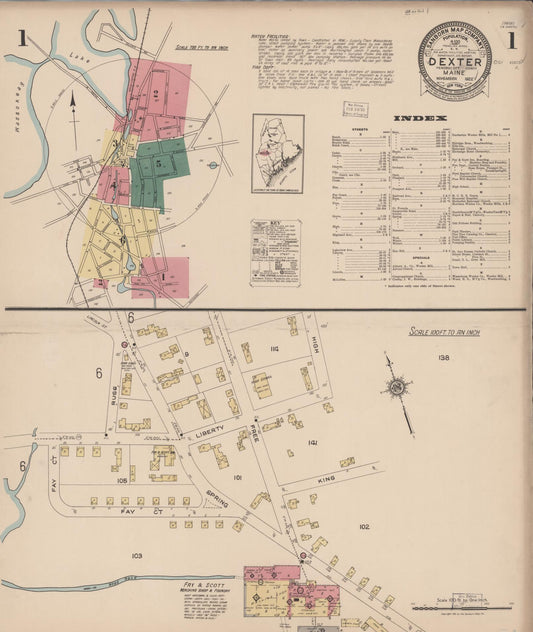 Sanborn Fire Insurance Map from Dexter, Penobscot County, Maine (1922), Sheet #0001 - Complete Map Set gallery image, historic Sanborn map, vintage wall art, Maine Maine