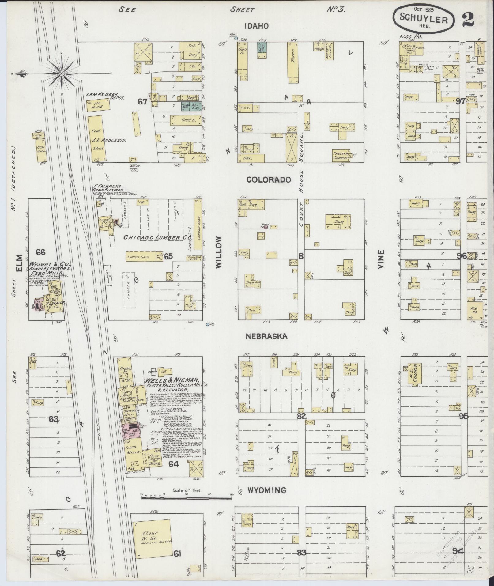 Sanborn Fire Insurance Map from Schuyler, Colfax County, Nebraska (1889), Sheet #0002 - Complete Map Set gallery image, historic Sanborn map, vintage wall art, Nebraska Nebraska
