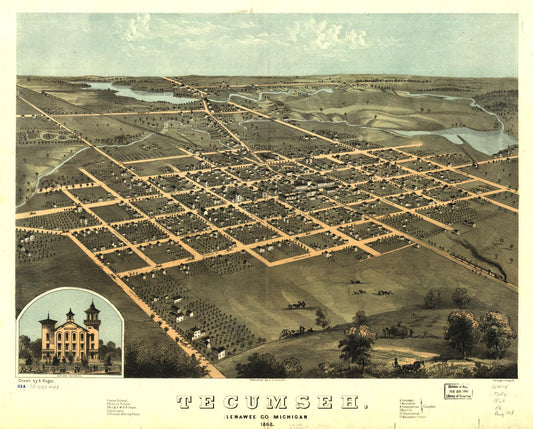 Tecumseh, Lenawee Co., Michigan 1868. (1868) – Historic Bird’s-Eye View Panorama Print