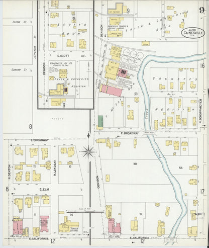 Sanborn Fire Insurance Map from Gainesville, Cooke County, Texas (1902), Sheet #0009 - Complete Map Set gallery image, historic Sanborn map, vintage wall art, Texas Texas