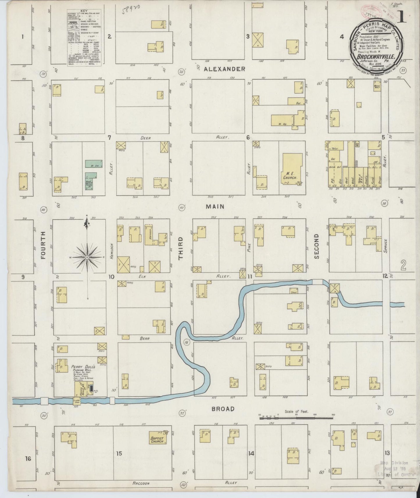 Sanborn Fire Insurance Map from Brockway, Jefferson County, Pennsylvania (1894), Sheet #0001 - Historic Sanborn Fire Insurance Map Print, vintage old map wall art, antique decor, genealogy gift, Pennsylvania Pennsylvania map