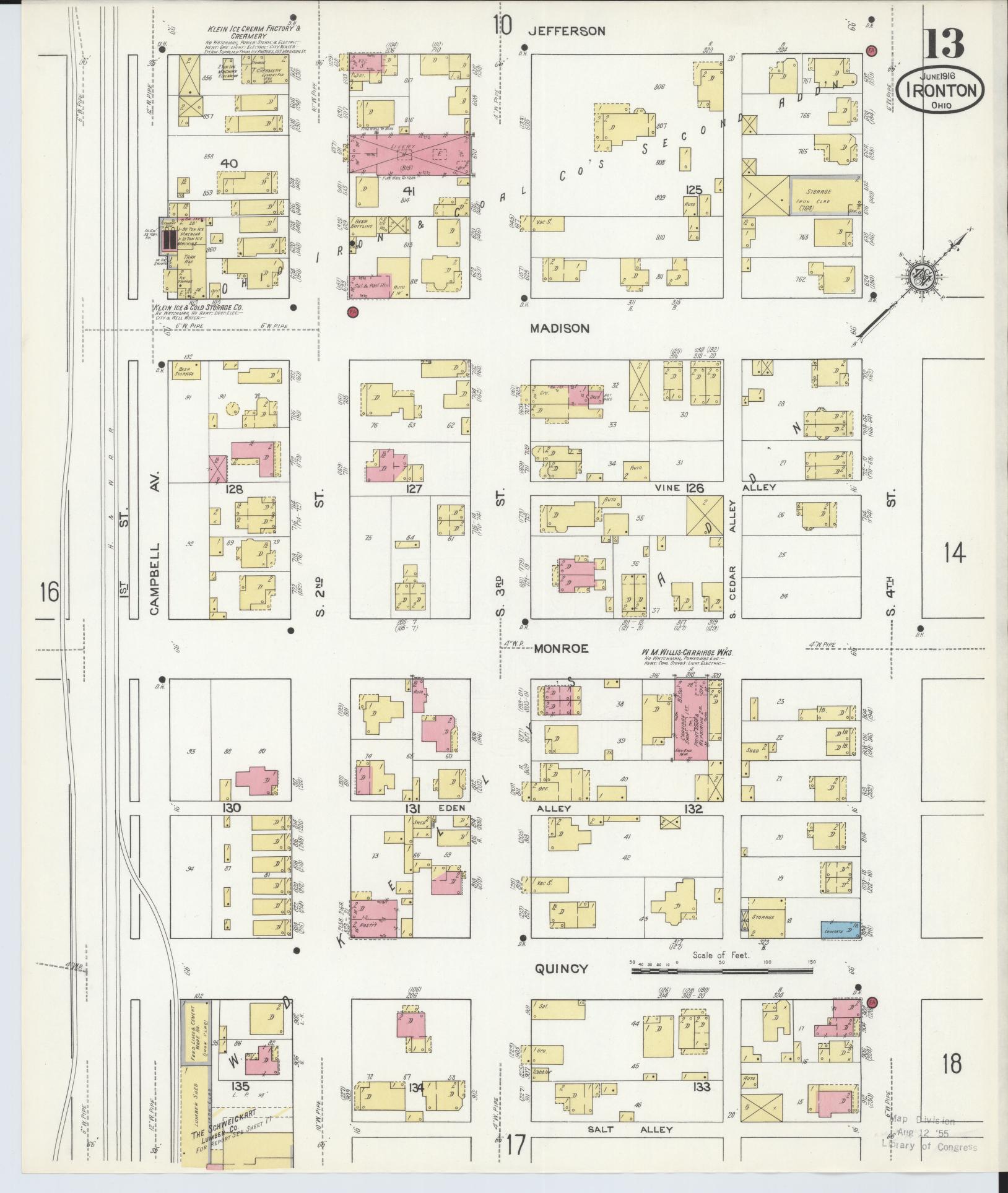 Sanborn Fire Insurance Map from Ironton, Lawrence County, Ohio (1916), Sheet #0013 - Historic Sanborn Fire Insurance Map Print, vintage old map wall art, antique decor, genealogy gift, Ohio Ohio map