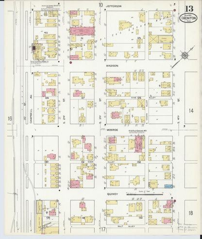 Sanborn Fire Insurance Map from Ironton, Lawrence County, Ohio (1916), Sheet #0013 - Historic Sanborn Fire Insurance Map Print, vintage old map wall art, antique decor, genealogy gift, Ohio Ohio map