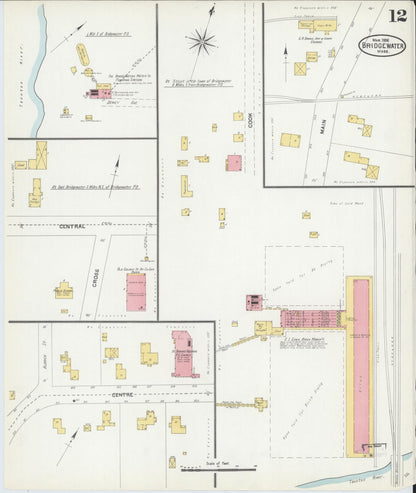 Sanborn Fire Insurance Map from Bridgewater, Plymouth County, Massachusetts (1906), Sheet #0012 - Historic Sanborn Fire Insurance Map Print, vintage old map wall art, antique decor, genealogy gift, Massachusetts Massachusetts map