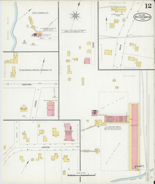 Sanborn Fire Insurance Map from Bridgewater, Plymouth County, Massachusetts (1906), Sheet #0012 - Historic Sanborn Fire Insurance Map Print, vintage old map wall art, antique decor, genealogy gift, Massachusetts Massachusetts map