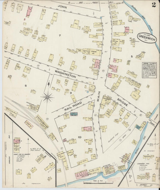 Sanborn Fire Insurance Map from Greenwich, Washington County., New York (1884), Sheet #0002 - Historic Sanborn Fire Insurance Map Print, vintage old map wall art, antique decor, genealogy gift, New York New York map