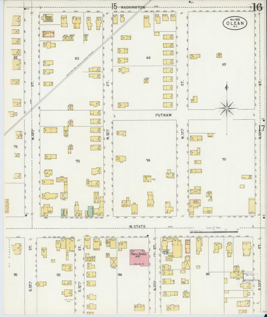 Sanborn Fire Insurance Map from Olean, Cattaraugus County, New York (1898), Sheet #0016 - Historic Sanborn Fire Insurance Map Print, vintage old map wall art, antique decor, genealogy gift, New York New York map