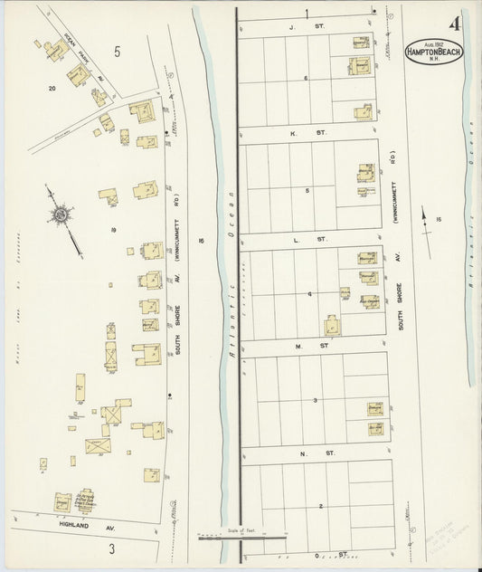 Sanborn Fire Insurance Map from Hampton Beach, Rockingham County, New Hampshire (1912), Sheet #0004 - Historic Sanborn Fire Insurance Map Print, vintage old map wall art, antique decor, genealogy gift, New Hampshire New Hampshire map