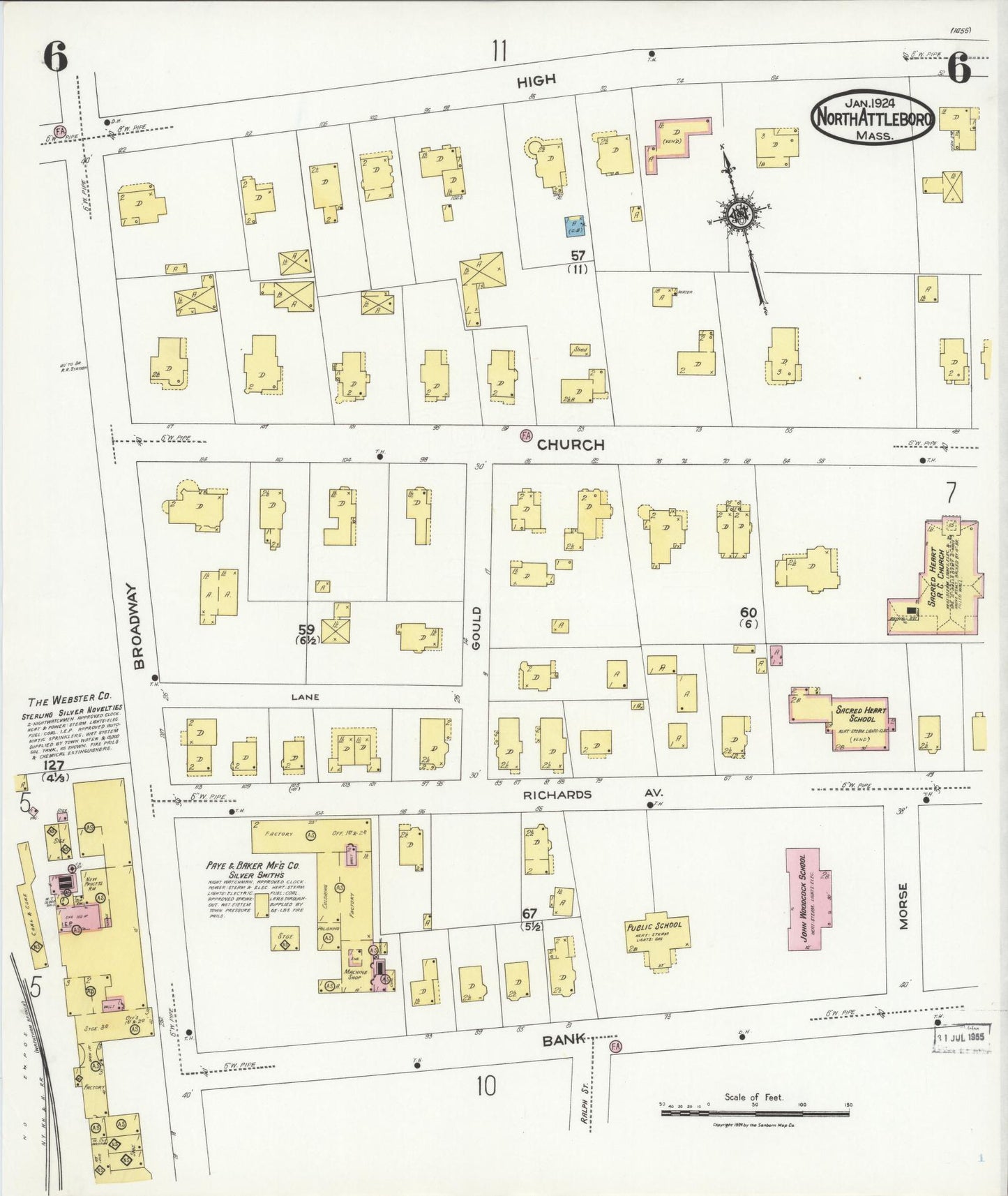Sanborn Fire Insurance Map from North Attleborough, Bristol County, Massachusetts (1924), Sheet #0006 - Complete Map Set gallery image, historic Sanborn map, vintage wall art, Massachusetts Massachusetts